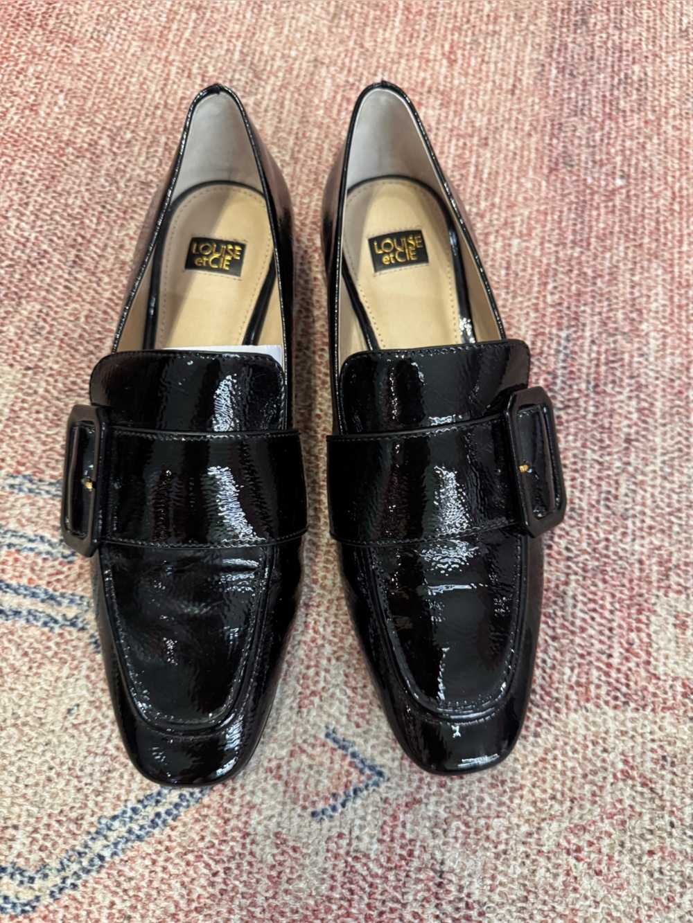 Louise et Cie black patent leather large buckle loafers size 8.5 almost new